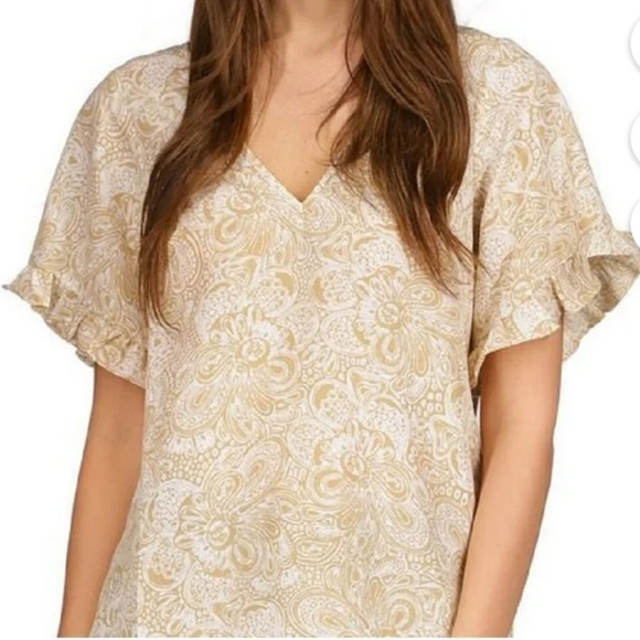 Michael by Michael Kors Paisley Print Ruffled Sleeve Top sz 0X - Picture 9 of 11